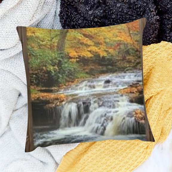 Throw Pillow Cover waterfall stream fall foliage Farmhouse Decor for Home Sofa Couch Linen 100%