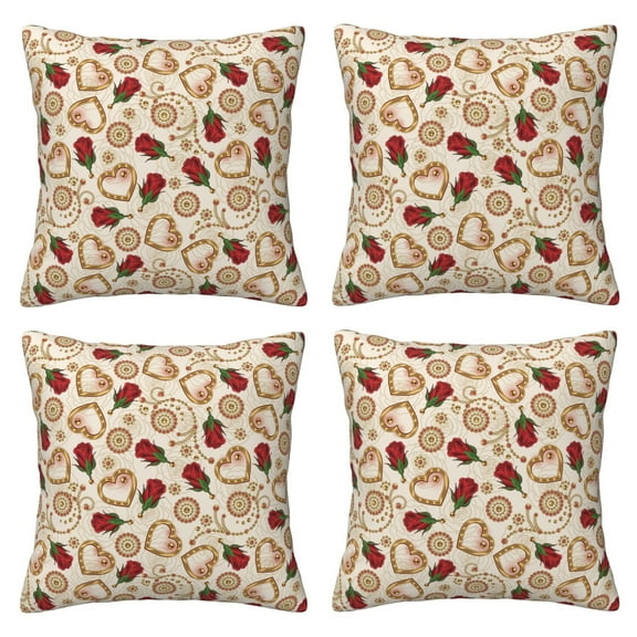Throw Pillow Covers 12x12 Inch Set of 4 (No Pillow) - Valentine's Day Rose Square Decorative Pillow Case for Couch Bed Living Room House Decor, Soft Cushion Cover for Sofa Bedroom