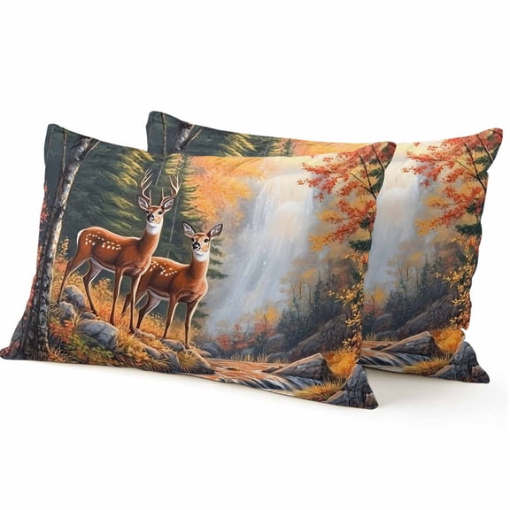 Throw Pillow Covers 12x20 Inch Inch Set of 2 Deer Decorative Pillow Covers Mount Leaves Forest River Cushion Cover Pillowcase for Sofa Couch Bed Home Decor