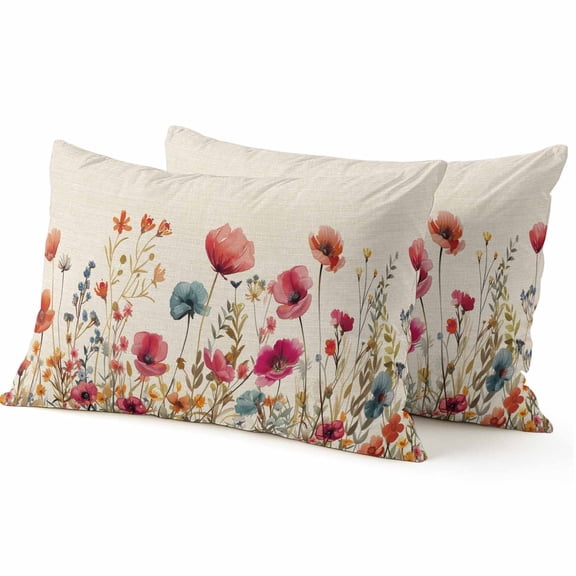 Throw Pillow Covers 12x20 Inch Inch Set of 2 Red Flower Floral Leaves Decorative Pillow Covers Branch Plant Nature Cushion Cover Pillowcase for Sofa Couch Bed Home Decor