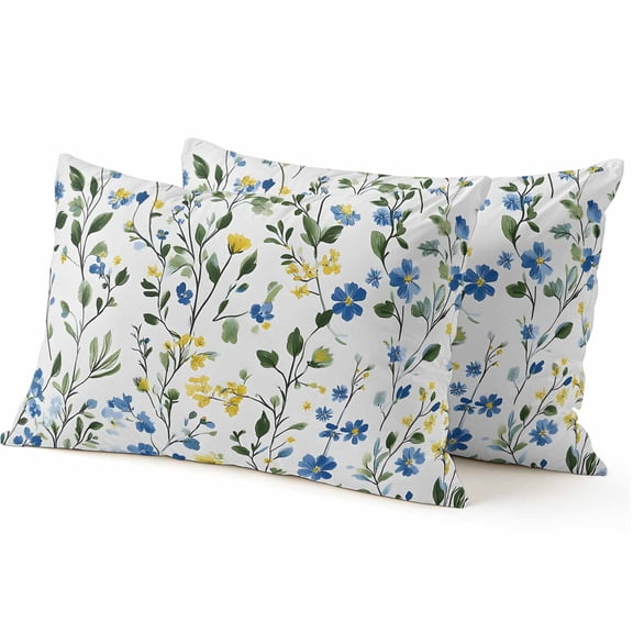 Throw Pillow Covers 12x20 Inch Inch Set of 2 Yellow Blue Floral Plant Decorative Pillow Covers Wildflowers Green Leaf Cushion Cover Pillowcase for Sofa Couch Bed Home Decor