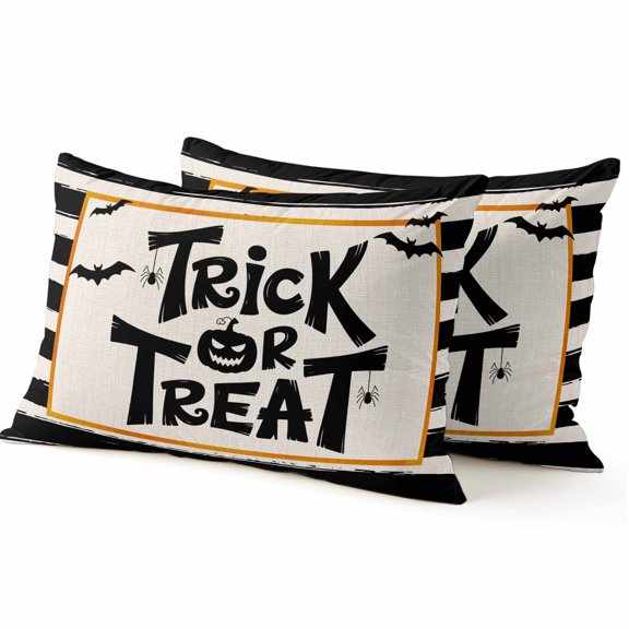 Throw Pillow Covers 12x20 Inch Set of 2 Black Striped Halloween Decorative Pillow Covers Trick Or Treat Cushion Cover Pillowcase for Sofa Couch Bed Home Decor