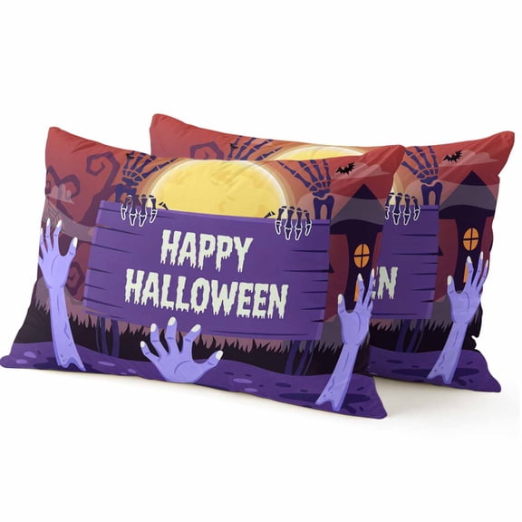 Throw Pillow Covers 12x20 Inch Set of 2 Full Moon Night Halloween Decorative Pillow Covers Spooky Hands Zombie Cushion Cover Pillowcase for Sofa Couch Bed Home Decor
