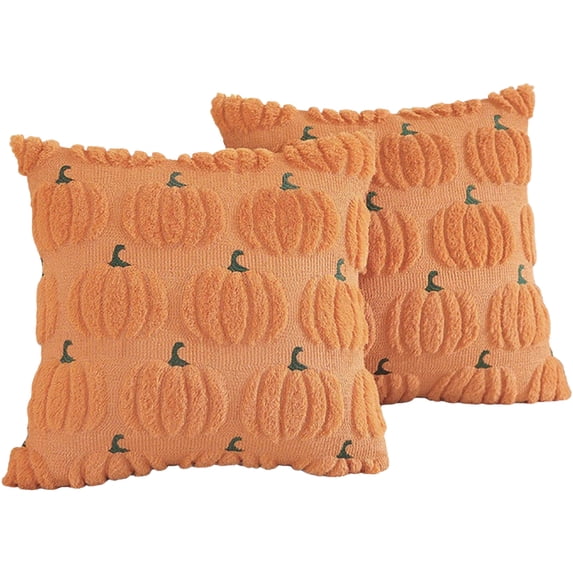 Throw Pillow Covers 16 X 16 Inch Set of 2 Orange Pumpkin Halloween Decor for Couch