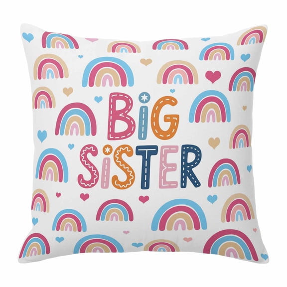 Throw Pillow Covers 16 x 16 Inch, Boho Colorful Rainbow Cotton Linen Pillows Cases, Cartons Rainbows BIG SISTER Text Square Cushion Covers for Couch Sofa Bed