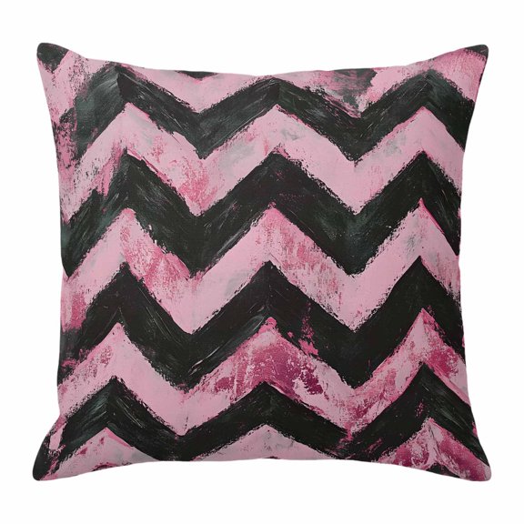 Throw Pillow Covers 16x16 Inch, Abstract Pink Decorative Pillow Cases for Couch Sofa Bed, Geometric Zigzag Waves Bohemian Stripes Cotton Linen Square Home Decor Pillowcases with Hidden Zipper