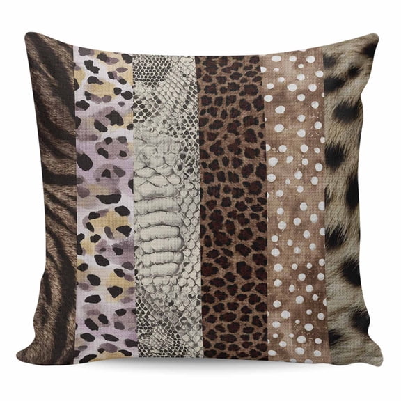 Throw Pillow Covers 16x16 Inch, Animals Printed Striped Decorative Pillow Cases for Couch Sofa Bed, Country Leopard Zebra Textured Cotton Linen Square Home Decor Pillowcases with Hidden Zipper