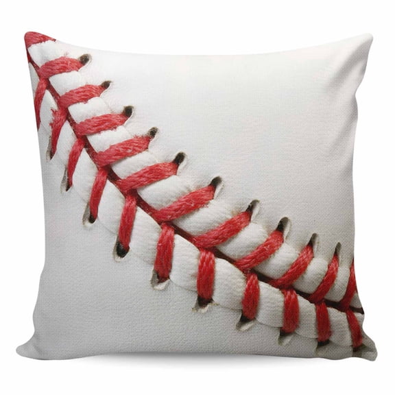 Throw Pillow Covers 16x16 Inch, Baseball Decorative Pillow Cases for Couch Sofa Bed, Red White Texture Sports Ball Minimalist Cotton Linen Square Home Decor Pillowcases with Hidden Zipper