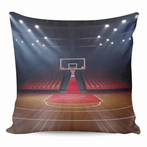 Throw Pillow Covers 16x16 Inch, Basketball Court Decorative Pillow Cases for Couch Sofa Bed, Indoor Sports Field Scene Modern Cotton Linen Square Home Decor Pillowcases with Hidden Zipper