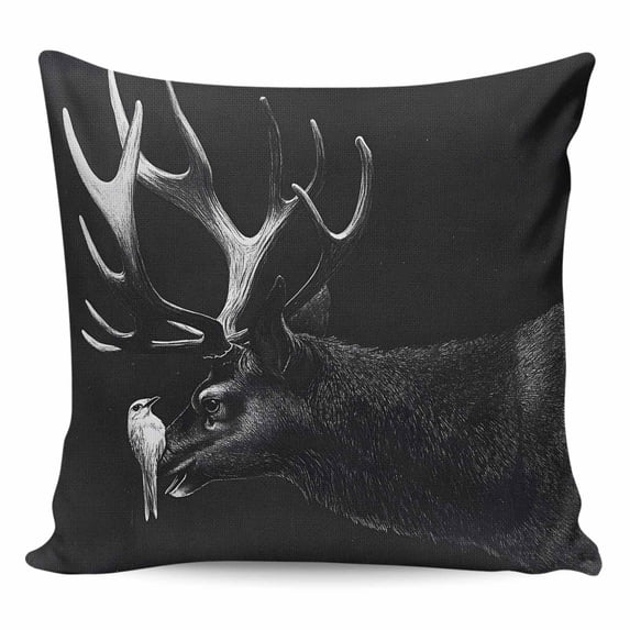 Throw Pillow Covers 16x16 Inch, Black Deer Bird Decorative Pillow Cases for Couch Sofa Bed, Retro Modern Silhouette Wildlife Cotton Linen Square Home Decor Pillowcases with Hidden Zipper