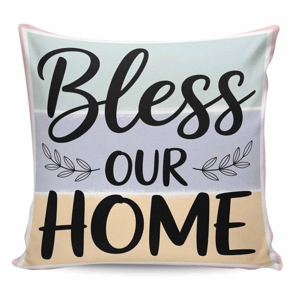 Throw Pillow Covers 16x16 Inch, Bless Our Home Decorative Pillow Cases for Couch Sofa Bed, Wheat Color Black Stripes Aesthetic Cotton Linen Square Home Decor Pillowcases with Hidden Zipper