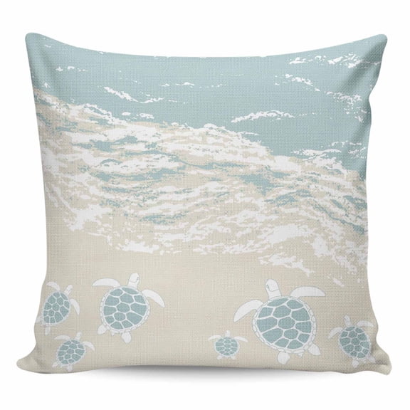 Throw Pillow Covers 16x16 Inch, Blue Coastal Sea Turtle Decorative Pillow Cases for Couch Sofa Bed, Summer Beach Ocean Abstract Art Cotton Linen Square Home Decor Pillowcases with Hidden Zipper