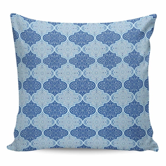 Throw Pillow Covers 16x16 Inch, Blue Geometric Decorative Pillow Cases for Couch Sofa Bed, Retro Morocco Abstract Art Cotton Linen Square Home Decor Pillowcases with Hidden Zipper