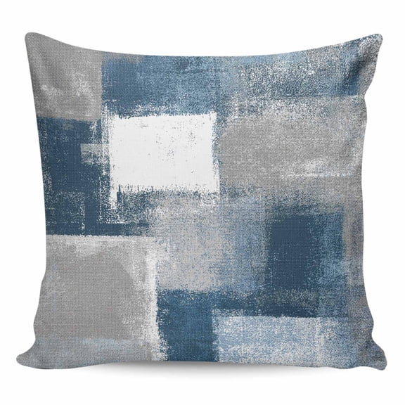 Throw Pillow Covers 16x16 Inch, Blue Grey Ombre Decorative Pillow Cases for Couch Sofa Bed, Abstract Vintage Oil Painting Gradient Cotton Linen Square Home Decor Pillowcases with Hidden Zipper