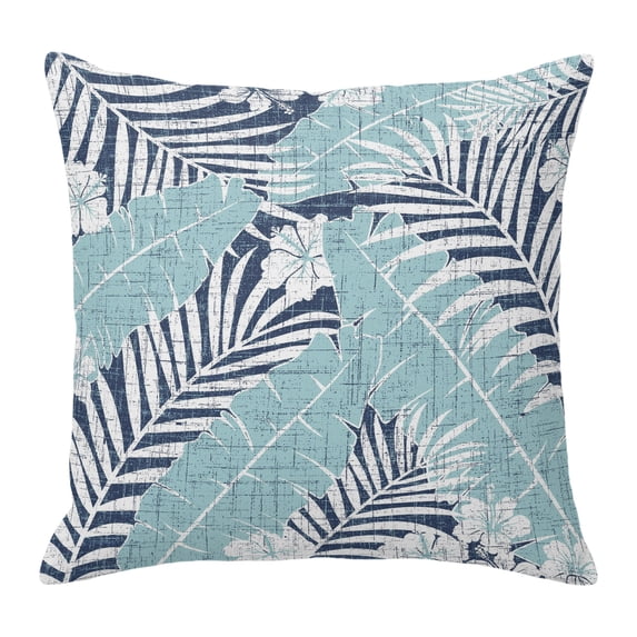 Throw Pillow Covers 16x16 Inch, Blue Palm Tree Decorative Pillow Cases for Couch Sofa Bed, Summer Tropical Plants Botanical Floral Cotton Linen Square Home Decor Pillowcases with Hidden Zipper