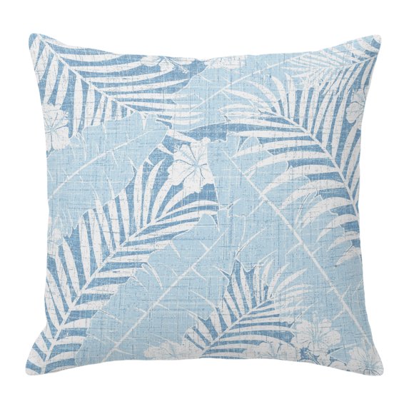 Throw Pillow Covers 16x16 Inch, Blue Palm Tree Decorative Pillow Cases for Couch Sofa Bed, Vintage Summer Tropical Plants Botanical Cotton Linen Square Home Decor Pillowcases with Hidden Zipper