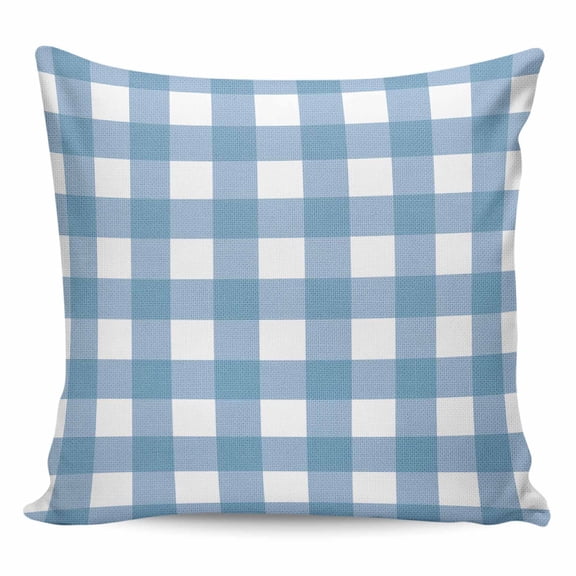 Throw Pillow Covers 16x16 Inch, Blue White Plaid Decorative Pillow Cases for Couch Sofa Bed, Gradient Geometric Buffalo Checkered Cotton Linen Square Home Decor Pillowcases with Hidden Zipper
