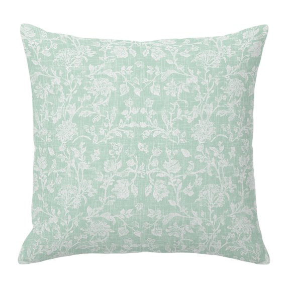 Throw Pillow Covers 16x16 Inch, Botanical Rose Bud Decorative Pillow Cases for Couch Sofa Bed, Vintage Pale Green Floral Leaves Farmhouse Cotton Linen Square Home Decor Pillowcases