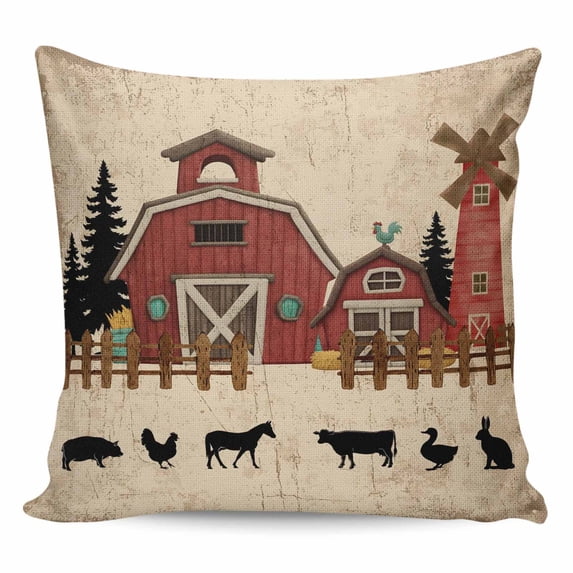 Throw Pillow Covers 16x16 Inch, Brown Farmhouse Decorative Pillow Cases for Couch Sofa Bed, Vintage Country Animals Cabin Forest Cotton Linen Square Home Decor Pillowcases with Hidden Zipper
