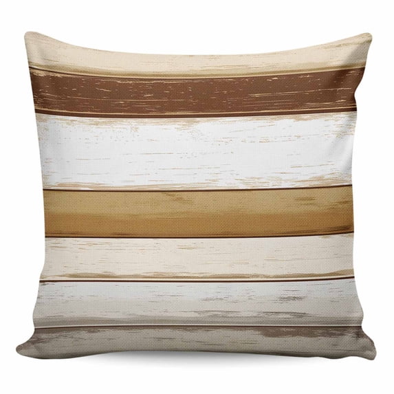 Throw Pillow Covers 16x16 Inch, Brown Wood Grain Decorative Pillow Cases for Couch Sofa Bed, Vintage Country Geometric Striped Cotton Linen Square Home Decor Pillowcases with Hidden Zipper