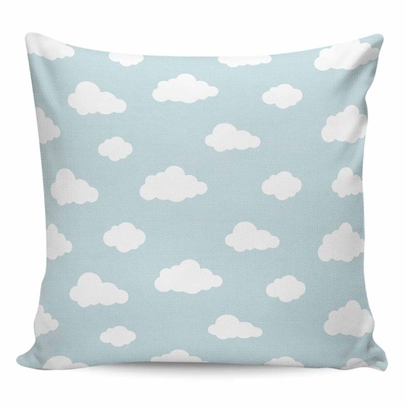 Throw Pillow Covers 16x16 Inch, Clouds Decorative Pillow Cases for Couch Sofa Bed, Cartoon Blue Sky Minimalist Aesthetic Cotton Linen Square Home Decor Pillowcases with Hidden Zipper