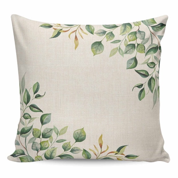 Throw Pillow Covers 16x16 Inch, Eucalyptus Decorative Pillow Cases for Couch Sofa Bed, Vintage Botanical Plant Country Pastoral Cotton Linen Square Home Decor Pillowcases with Hidden Zipper