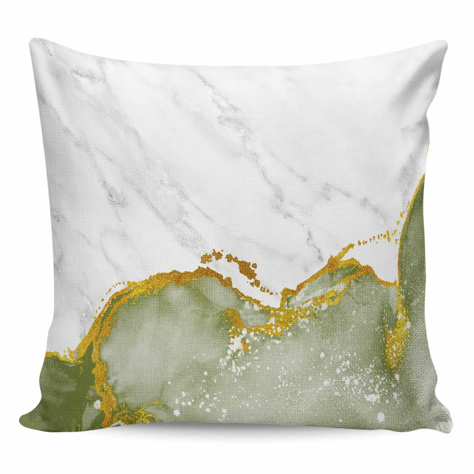 Throw Pillow Covers 16x16 Inch, Green Gold Marble Decorative Pillow Cases for Couch Sofa Bed, Modern Abstract Marble Crack Texture Cotton Linen Square Home Decor Pillowcases with Hidden Zipper