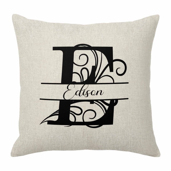 Throw Pillow Covers 16x16 Inch, Letter E Decorative Pillow Cases for Couch Sofa Bed, Monogram Words Cotton Linen Square Home Decor Pillowcases with Hidden Zipper