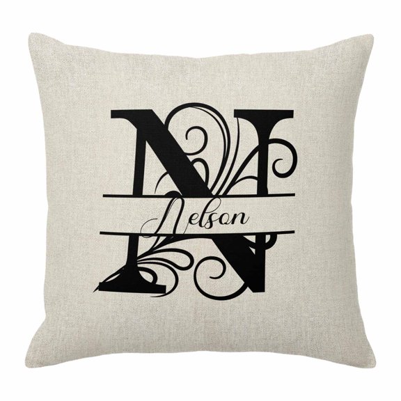 Throw Pillow Covers 16x16 Inch, Letter N Decorative Pillow Cases for Couch Sofa Bed, Monogram Words Cotton Linen Square Home Decor Pillowcases with Hidden Zipper