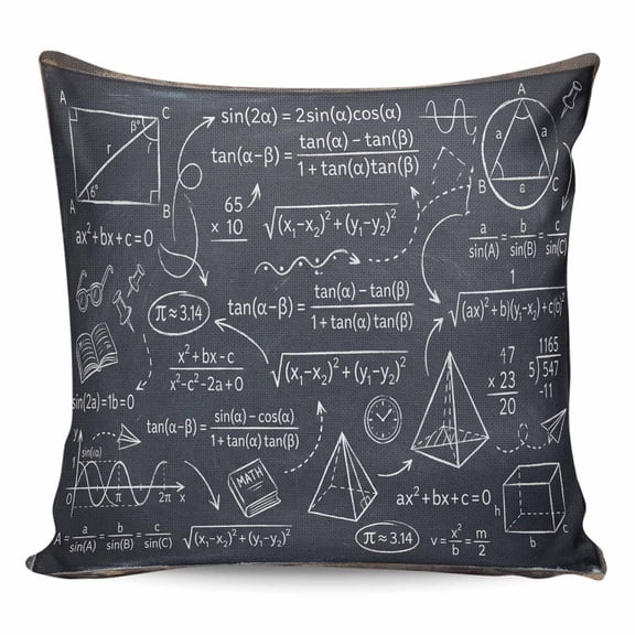 Throw Pillow Covers 16x16 Inch, Mathematics Equations Decorative Pillow Cases for Couch Sofa Bed, Blackboard Math Numerical Geometric Cotton Linen Square Home Decor Pillowcases with Hidden Zipper