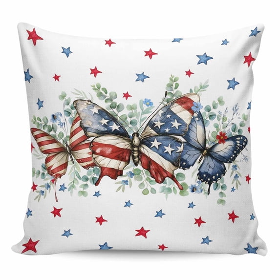 Throw Pillow Covers 16x16 Inch, Navy Blue Butterfly 4th of July Decorative Pillow Cases for Couch Sofa Bed, Independence Day Star Cotton Linen Square Home Decor Pillowcases with Hidden Zipper
