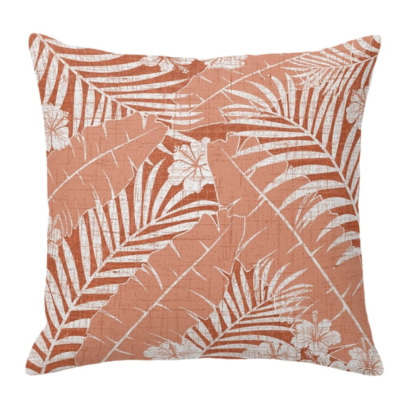 Throw Pillow Covers 16x16 Inch, Orange Palm Tree Decorative Pillow Cases for Couch Sofa Bed, Summer Tropical Plants Leaves Vintage Flowers Cotton Linen Square Home Decor Pillowcases