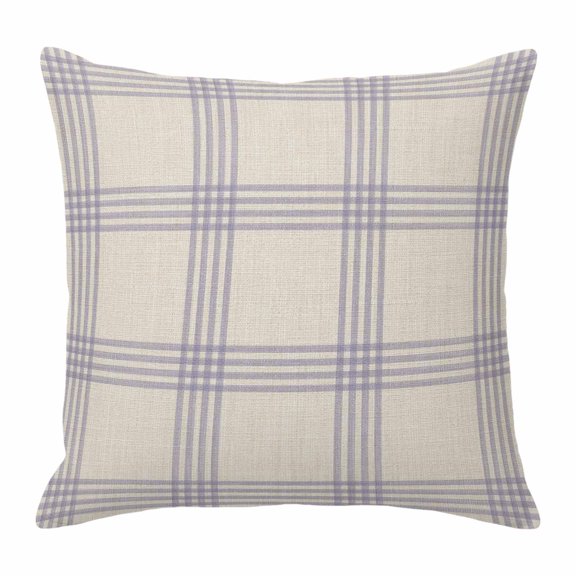 Throw Pillow Covers 16x16 Inch, Purple Checkered Decorative Pillow Cases for Couch Sofa Bed, Rustic Farmhouse Buffalo Plaid Cotton Linen Square Home Decor Pillowcases with Hidden Zipper