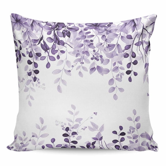 Throw Pillow Covers 16x16 Inch, Purple Decorative Pillow Cases for Couch Sofa Bed, Eucalyptus Leaves Cotton Linen Square Home Decor Pillowcases with Hidden Zipper