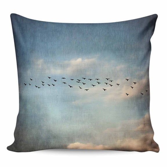 Throw Pillow Covers 16x16 Inch, Retro Bird Silhouette Decorative Pillow Cases for Couch Sofa Bed, Modern Vintage Sunset Scenery Cotton Linen Square Home Decor Pillowcases with Hidden Zipper