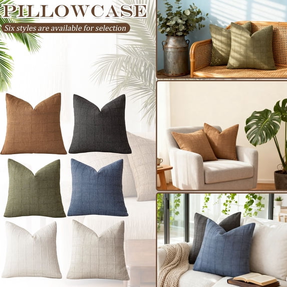Throw Pillow Covers 16x16 Inch, Rustic Linen Orange Decorative Square Pillowcases, Farmhouse Holiday Cushion Covers for Couch Sofa Living Room Bedroom Outdoor Home Decor