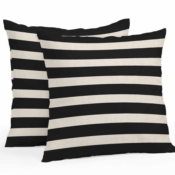 Throw Pillow Covers 16x16 Inch Set of 2, Black Beige Striped Waterproof Outdoor Pillow Covers, Vintage Geometric Line Simple Decorative Cushion Pillowcases for Couch, Sofa, Bed, Garden, Patio