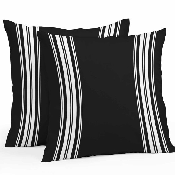 Throw Pillow Covers 16x16 Inch Set of 2, Black Striped Waterproof Outdoor Pillow Covers, Farmhouse Black White Stripes Decorative Cushion Pillowcases for Couch, Sofa, Bed, Garden, Patio