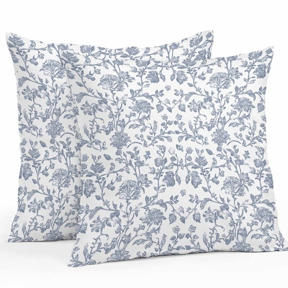 Throw Pillow Covers 16x16 Inch Set of 2, Blue Flower Waterproof Outdoor Pillow Covers, Vintage Farmhouse Boho Leaf Spring Summer Decorative Cushion Pillowcases for Couch, Sofa, Bed, Garden, Patio