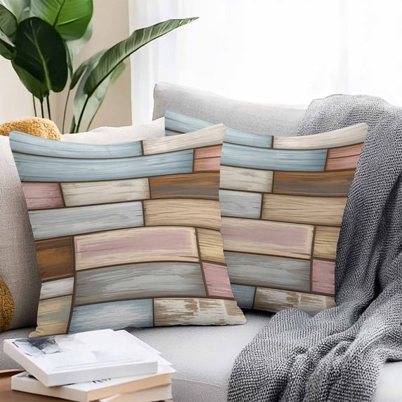 Throw Pillow Covers 16x16 Inch Set of 2, Brown Pink Vintage Waterproof Outdoor Pillow Covers, Retro Farmhouse Elegant Pastoral Decorative Cushion Pillowcases for Couch, Sofa, Bed, Garden, Patio