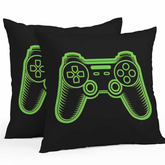 Throw Pillow Covers 16x16 Inch Set of 2, Green Game Controller Waterproof Outdoor Pillow Covers, Modern Art Gaming Handheld Black Decorative Cushion Pillowcases for Couch, Sofa, Bed, Garden, Patio