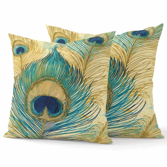 Throw Pillow Covers 16x16 Inch Set of 2 Peacock Feathers Decorative Pillow Covers Vintage Painting Cushion Cover Pillowcase for Sofa Couch Bed Home Decor
