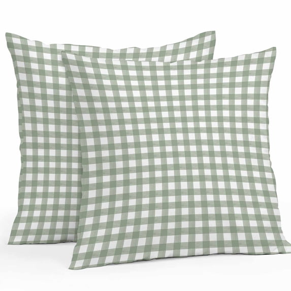 Throw Pillow Covers 16x16 Inch Set of 2, Sage Green Buffalo Plaid Waterproof Outdoor Pillow Covers, Farmhouse Green White Checkered Decorative Cushion Pillowcases for Couch, Sofa, Bed, Garden, Patio