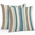 thumbnail image 1 of Throw Pillow Covers 16x16 Inch Set of 2, Turquoise Beige Waterproof Outdoor Pillow Covers, Boho Vertical Stripes Bohemian Retro Decorative Cushion Pillowcases for Couch, Sofa, Bed, Garden, Patio, 1 of 9