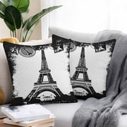 Throw Pillow Covers 16x16 Inch Set of 2, Vintage Paris Waterproof Outdoor Pillow Covers, Chic Shabby Retro Landscape Black White Decorative Cushion Pillowcases for Couch, Sofa, Bed, Garden, Patio