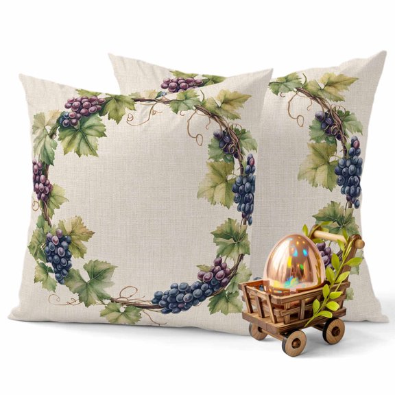 Throw Pillow Covers 16x16 Inch Set of 2 Purple Grapes Decorative Pillow Covers Retro Wreath Cushion Cover Pillowcase for Sofa Couch Bed Home Decor