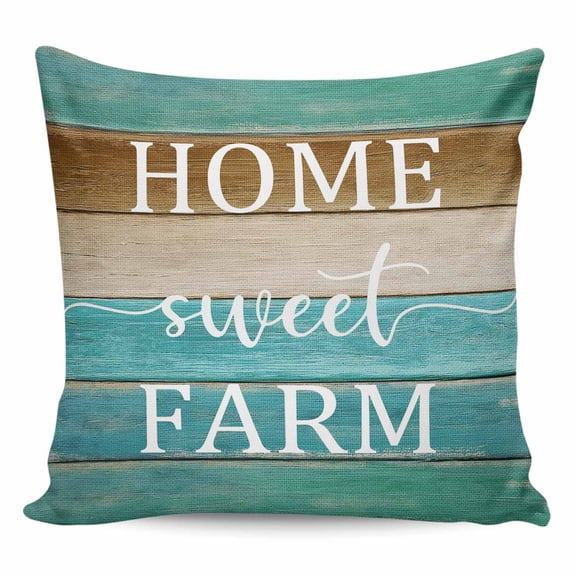 Throw Pillow Covers 16x16 Inch, Teal Turquoise Decorative Pillow Cases for Couch Sofa Bed, Vintage Farm Brown Country Wood Grain Cotton Linen Square Home Decor Pillowcases with Hidden Zipper