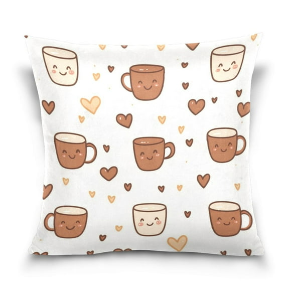 Throw Pillow Covers 16x16 Inch Throw Pillowcases for Couch Bed Sofa Chair Home Decor Cute Coffee Cup Pattern