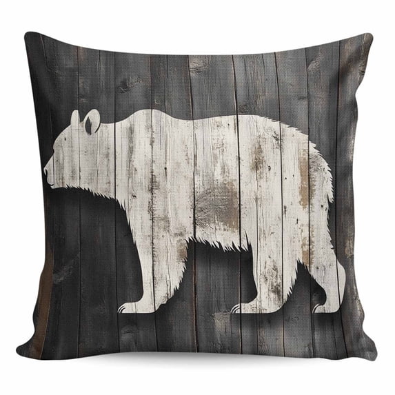 Throw Pillow Covers 16x16 Inch, White Brown Bear Decorative Pillow Cases for Couch Sofa Bed, Vintage Country Rustic Wooden Grain Cotton Linen Square Home Decor Pillowcases with Hidden Zipper