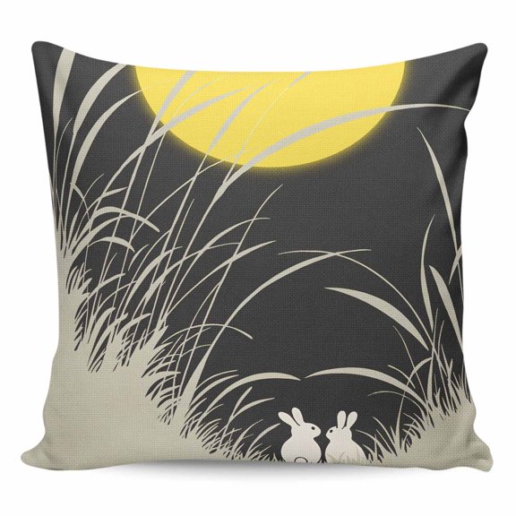 Throw Pillow Covers 16x16 Inch, Yellow Moonlight Decorative Pillow Cases for Couch Sofa Bed, Modern Rustic Rabbits Botanical Cotton Linen Square Home Decor Pillowcases with Hidden Zipper